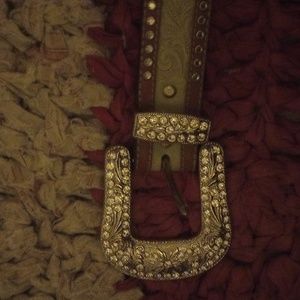 36-40 Gourgous leather rhinestone beige/brown silver Belt (138)